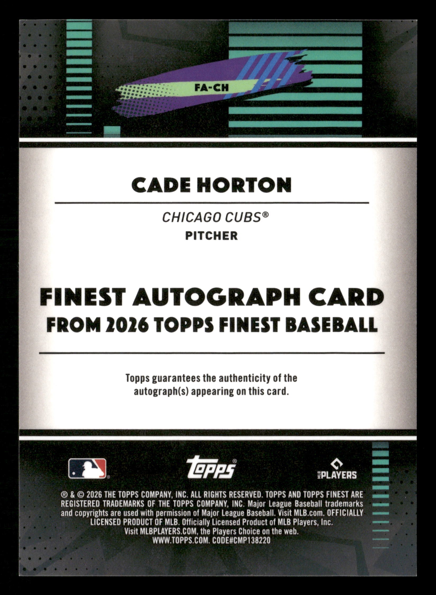 2026 Finest #FA-CH Cade Horton Finest Autographs