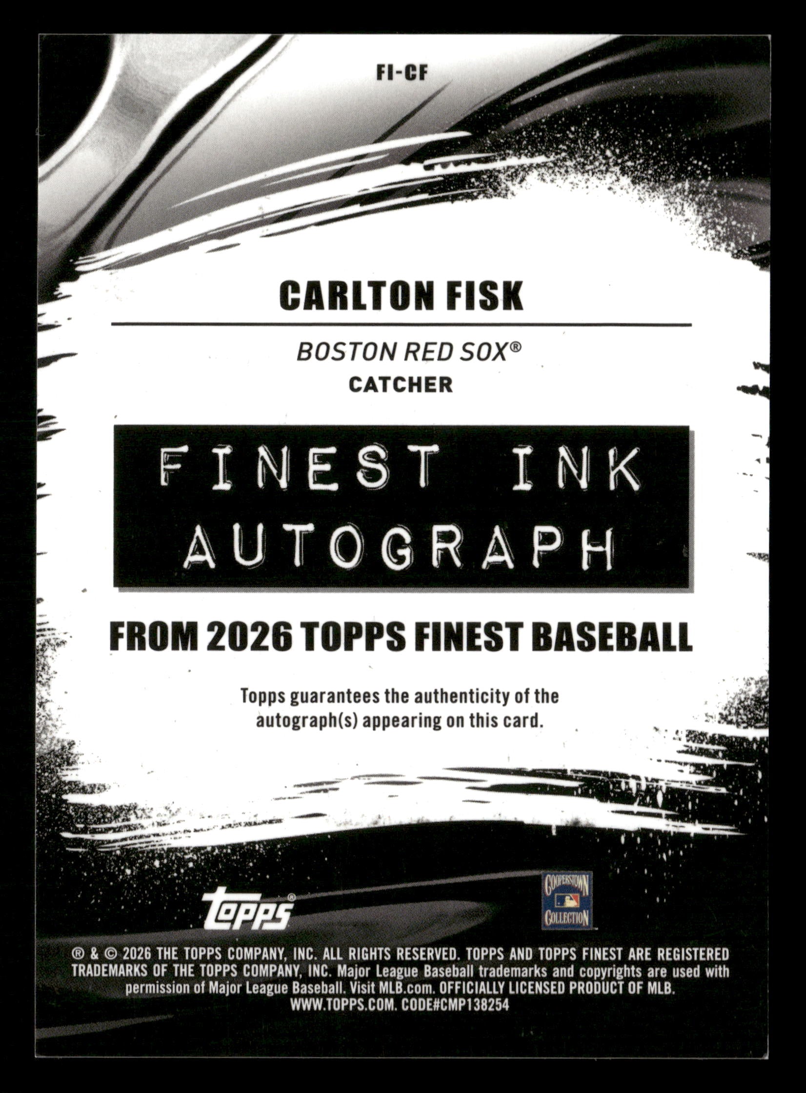 2026 Finest #FI-CF Carlton Fisk Finest Ink Green Refractor #/99