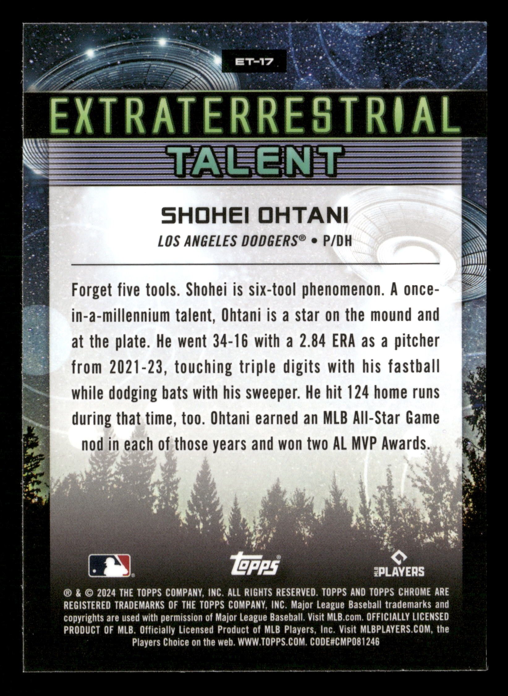 2024 Cosmic #ET-17 Shohei Ohtani Extraterrestrial Talent Green Space Dust #/75