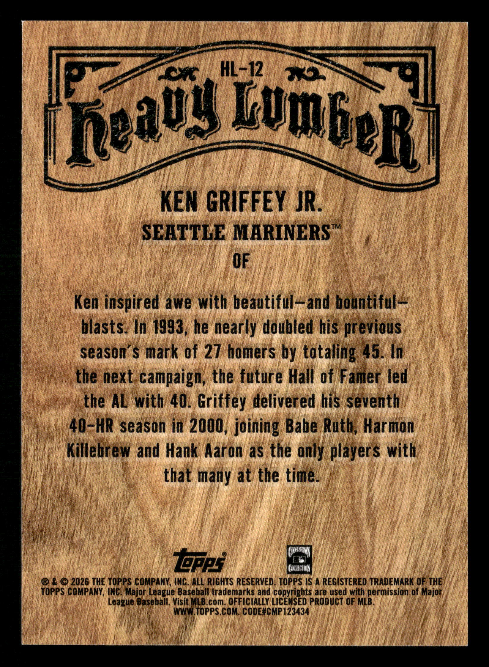 2026 Topps #HL-12 Ken Griffey Jr. Heavy Lumber