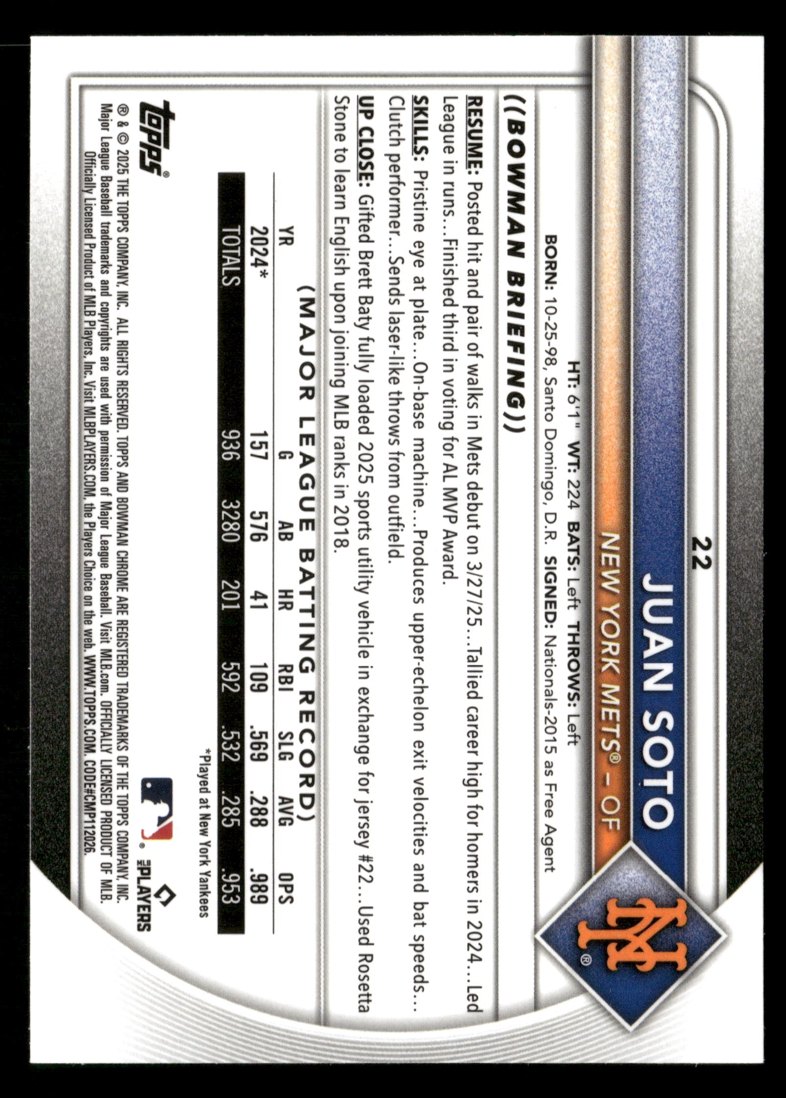 2025 Bowman Chrome #22 Juan Soto Wave #/100