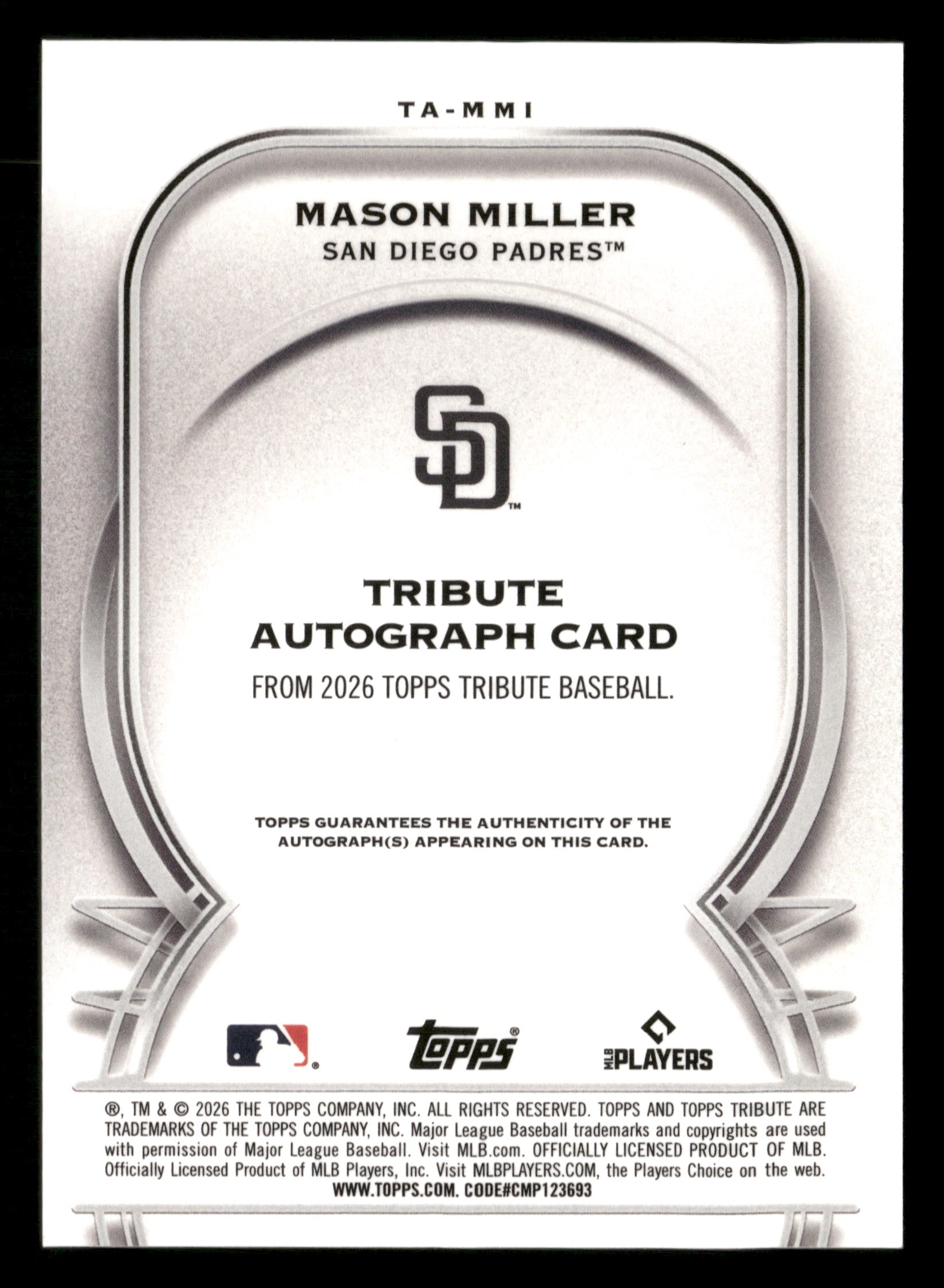 2026 Topps Tribute #TA-MMI Mason Miller Tribute Autographs #/199