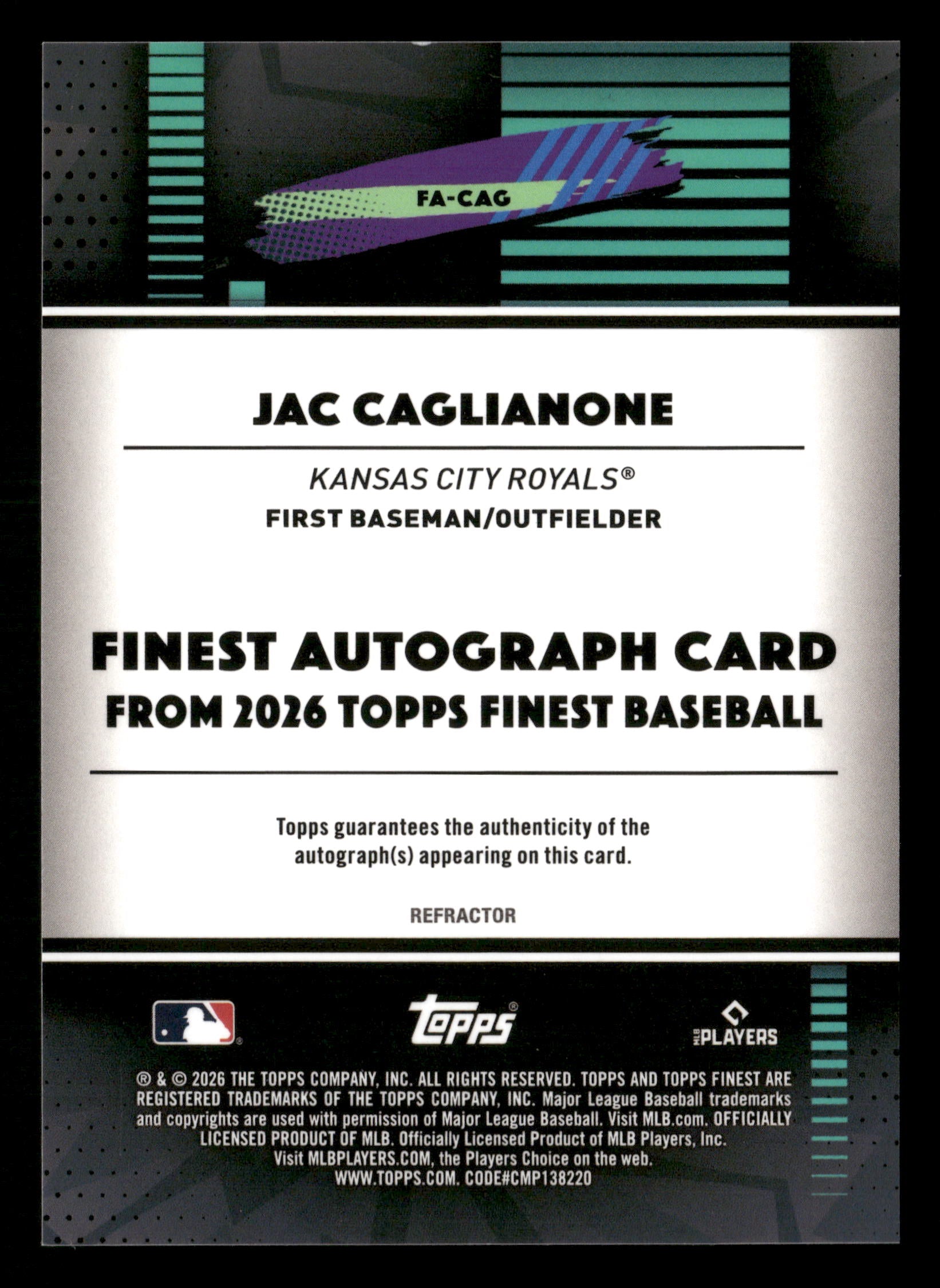 2026 Finest #FA-CAG Jac Caglianone Finest Autographs Refractors