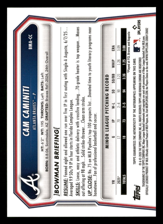 2026 Bowman #BMA-CC Cam Caminiti Chrome Autographs Mojo Refractors