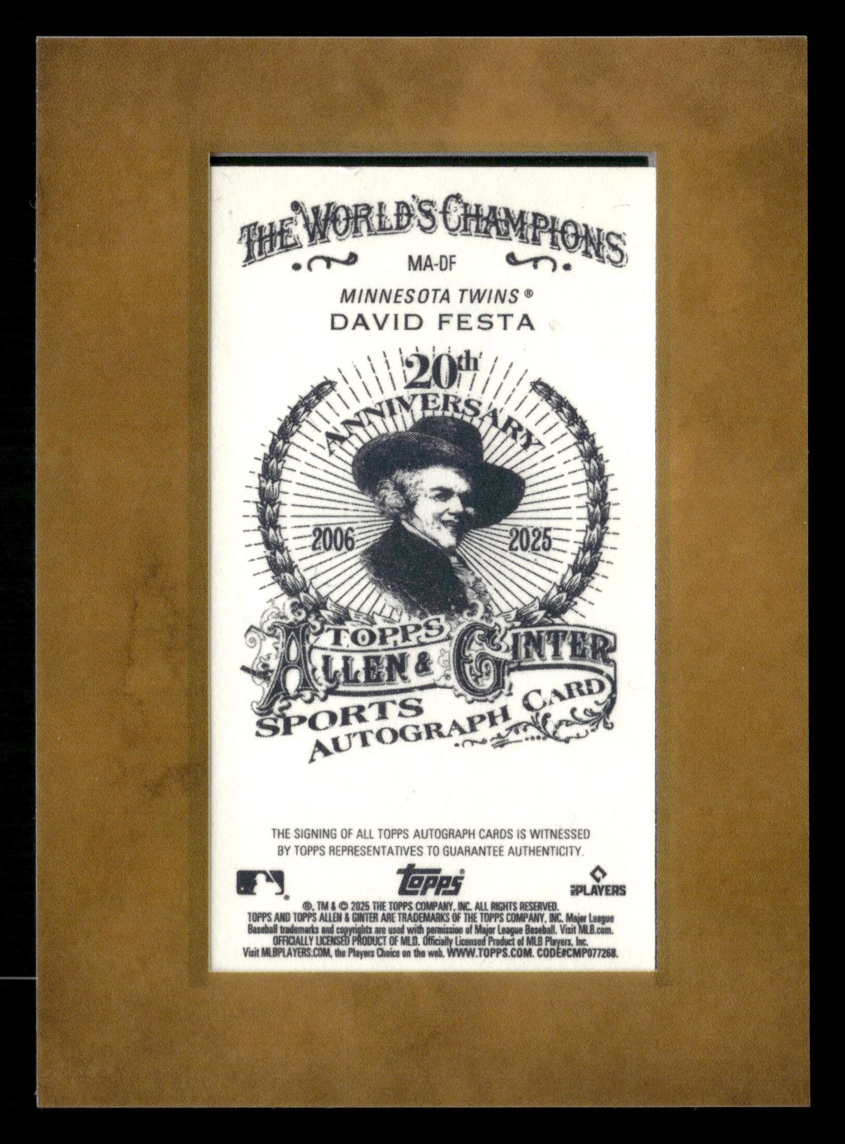 2025 Topps Allen & Ginter #MA-DF David Festa Framed Mini Baseball Autographs