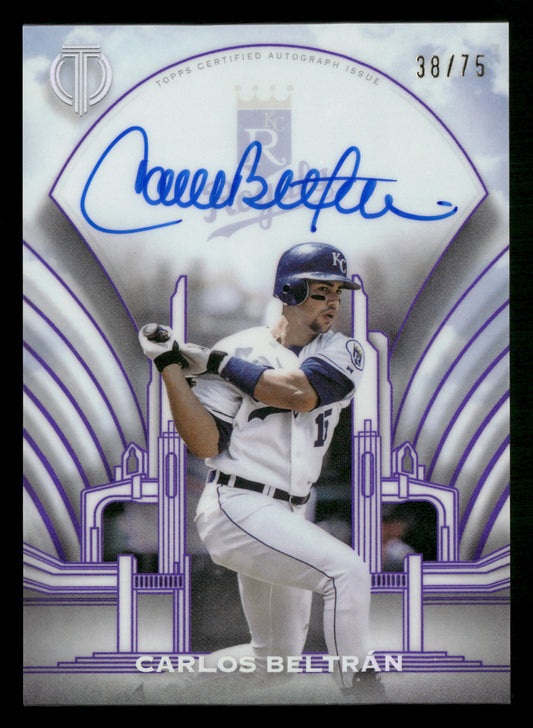 2026 Topps Tribute #TCC-CB Carlos Beltran Crest Calligraphy Purple #/75