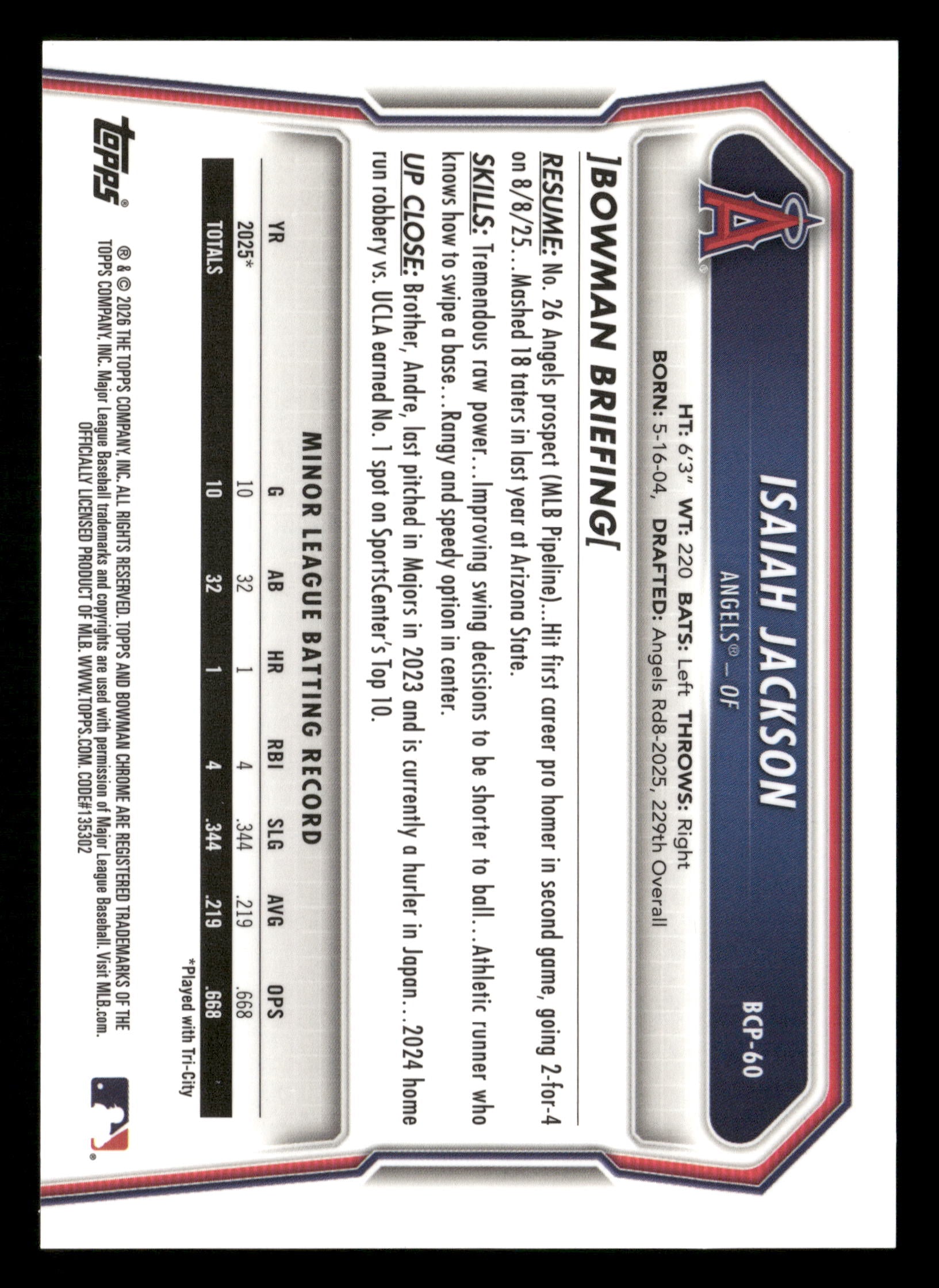 2026 Bowman #BCP-60 Isaiah Jackson Chrome Prospects Gold Refractor #/50