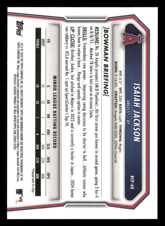 2026 Bowman #BCP-60 Isaiah Jackson Chrome Prospects Gold Refractor #/50