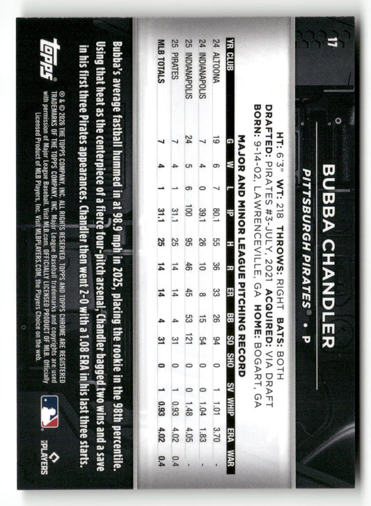 2026 Topps Chrome Black #17 Bubba Chandler Purple Refractors #/75