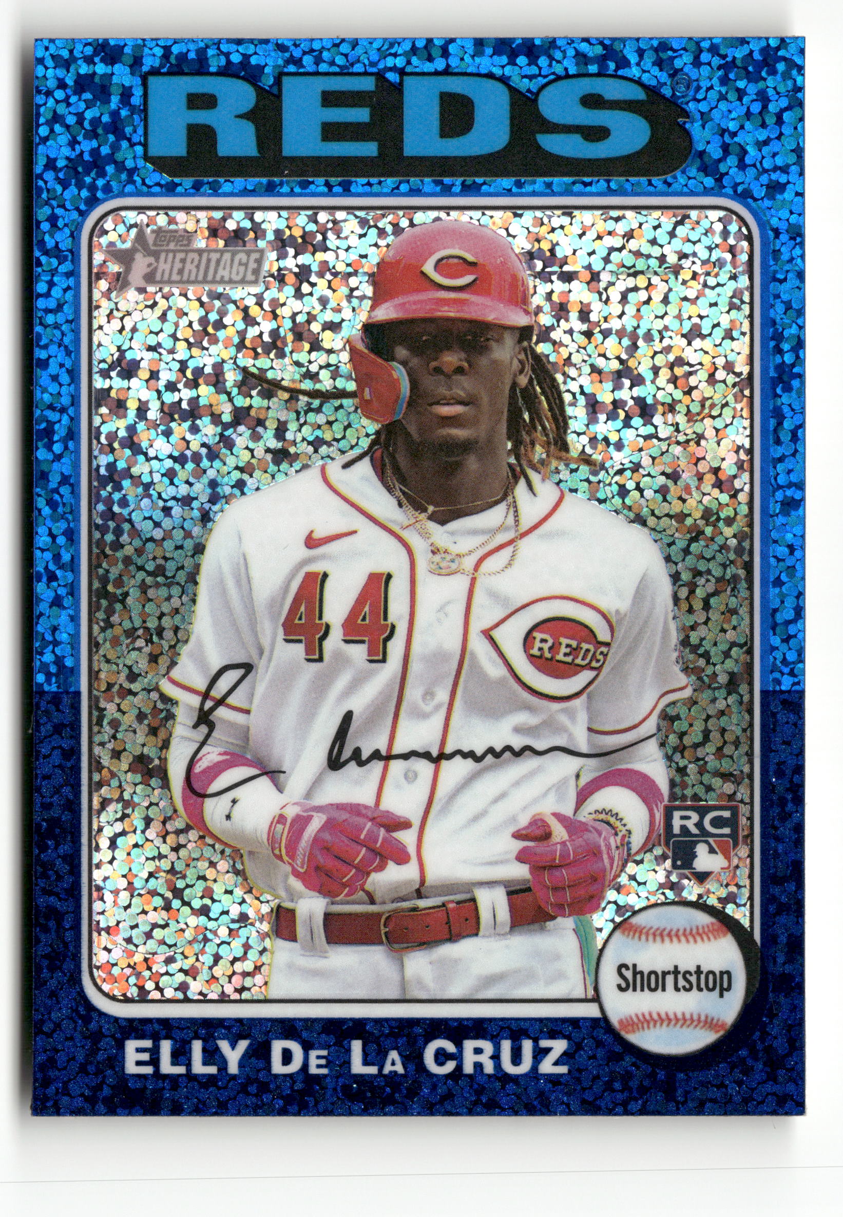 2024 Topps Heritage #473 Elly De La Cruz Chrome Blue Sparkle Refractor