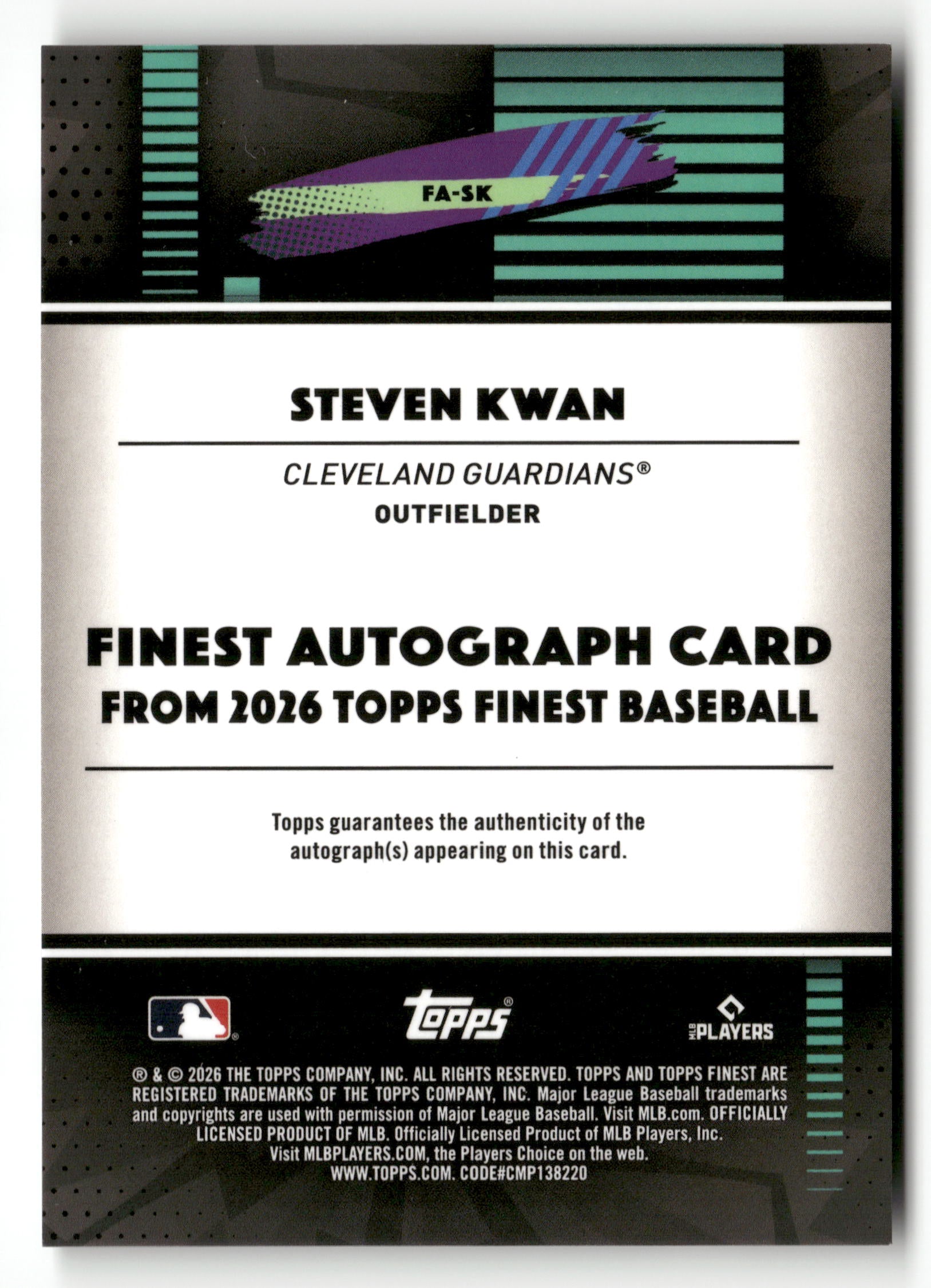 2026 Finest #FA-SK Steven Kwan Finest Autographs
