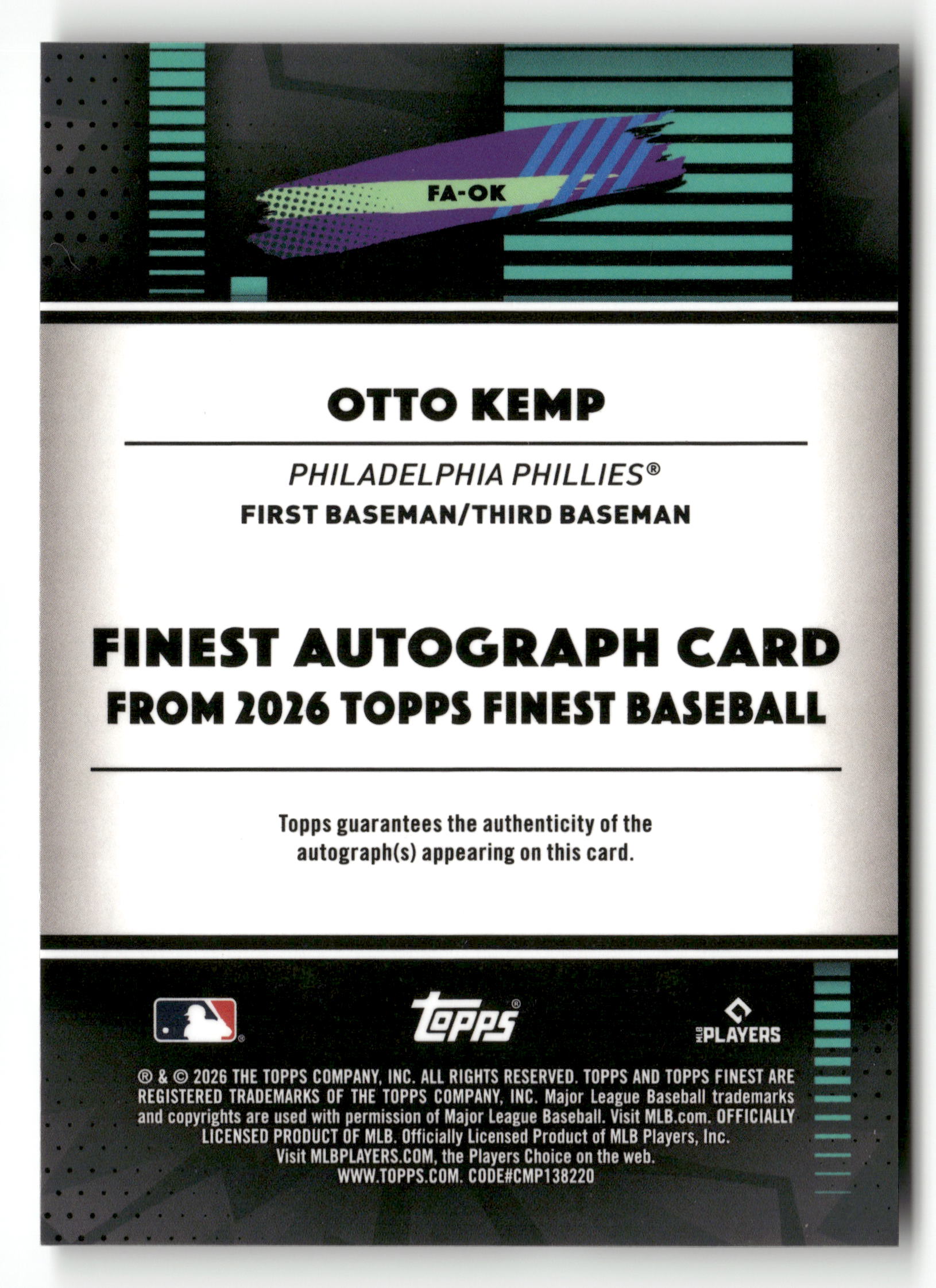 2026 Finest #FA-OK Otto Kemp Finest Autographs RC
