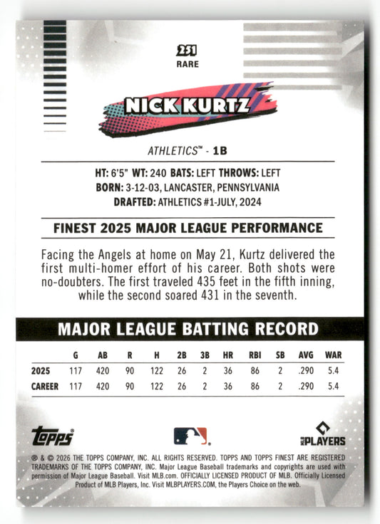 2026 Finest #251 Nick Kurtz Purple X-Fractors #/75