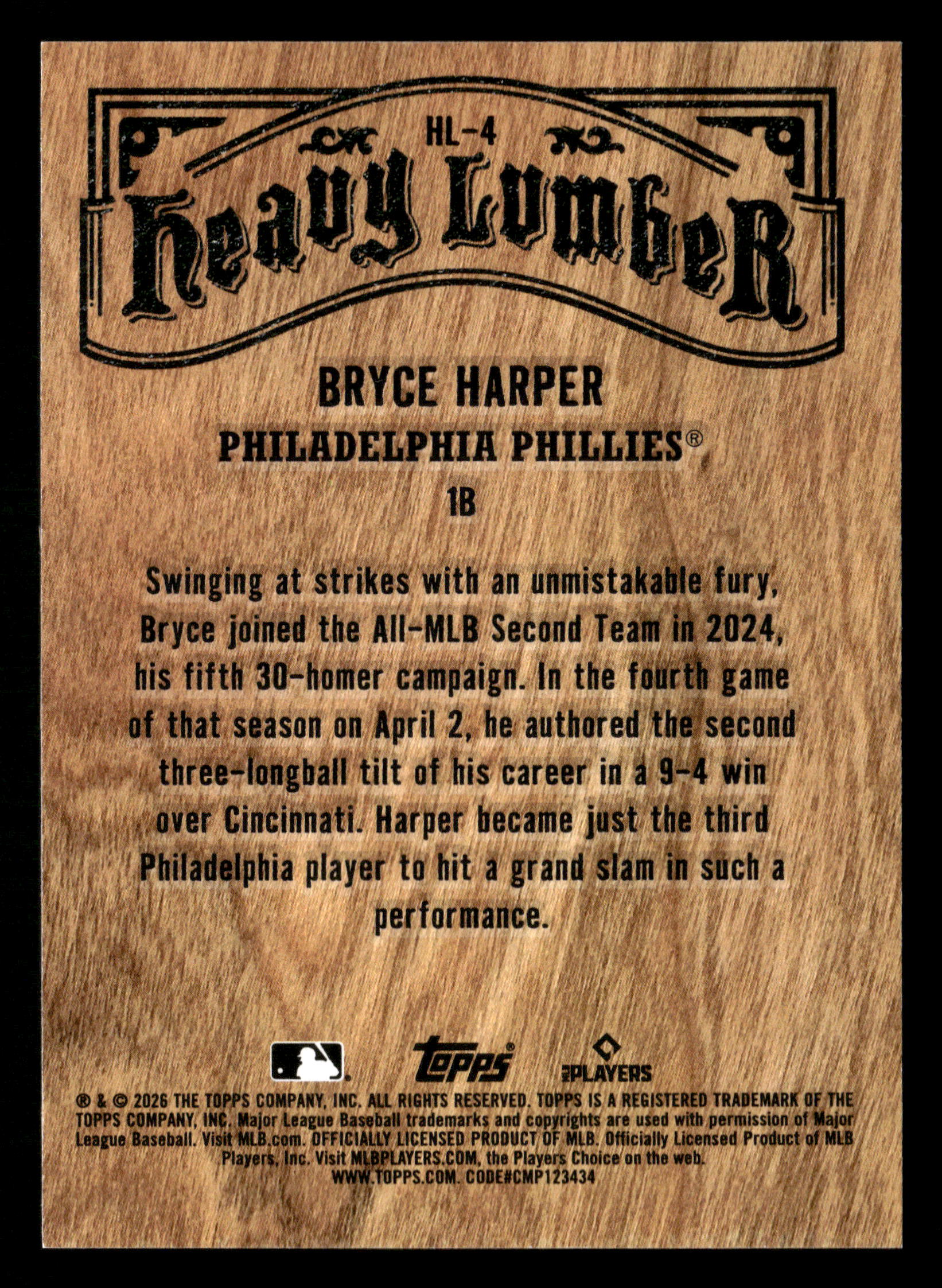 2026 Topps #HL-4 Bryce Harper Heavy Lumber