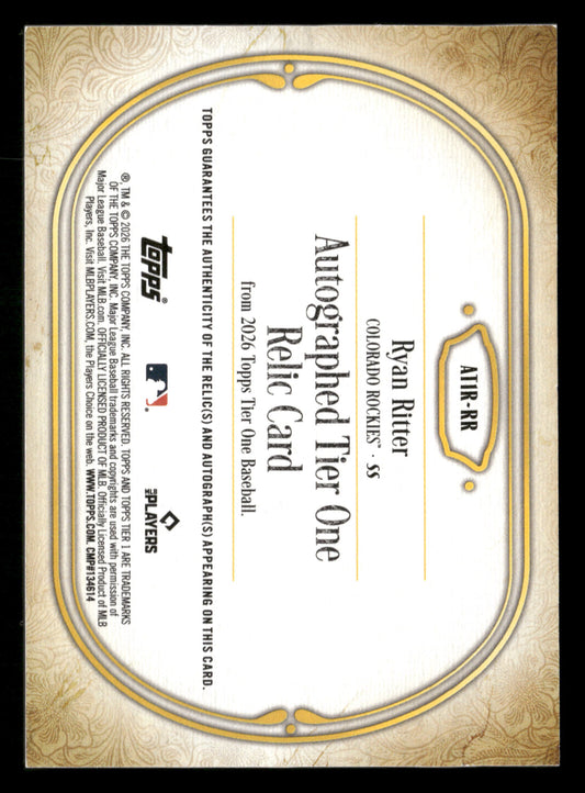2026 Tier One #AT1R-RR Ryan Ritter Autographed Tier One Relics #/199