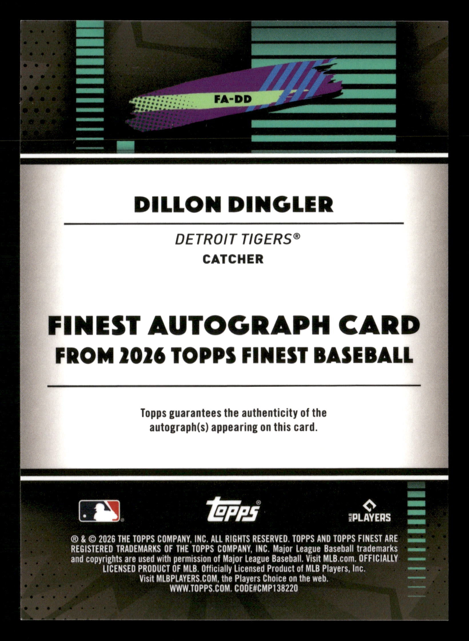 2026 Finest #FA-DD Dillon Dingler Finest Autographs