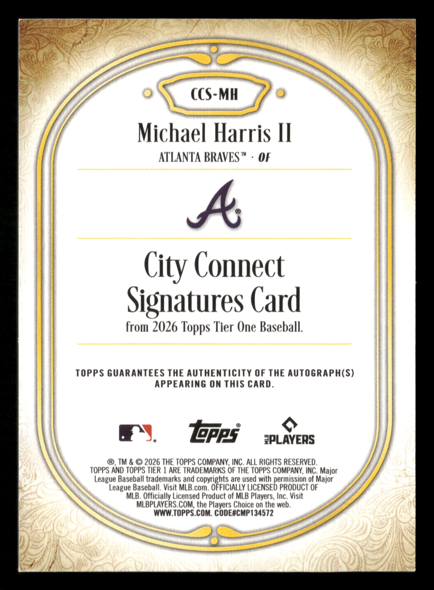 2026 Topps Tier One #CCS-MH Michael Harris II City Connect Signatures #/199