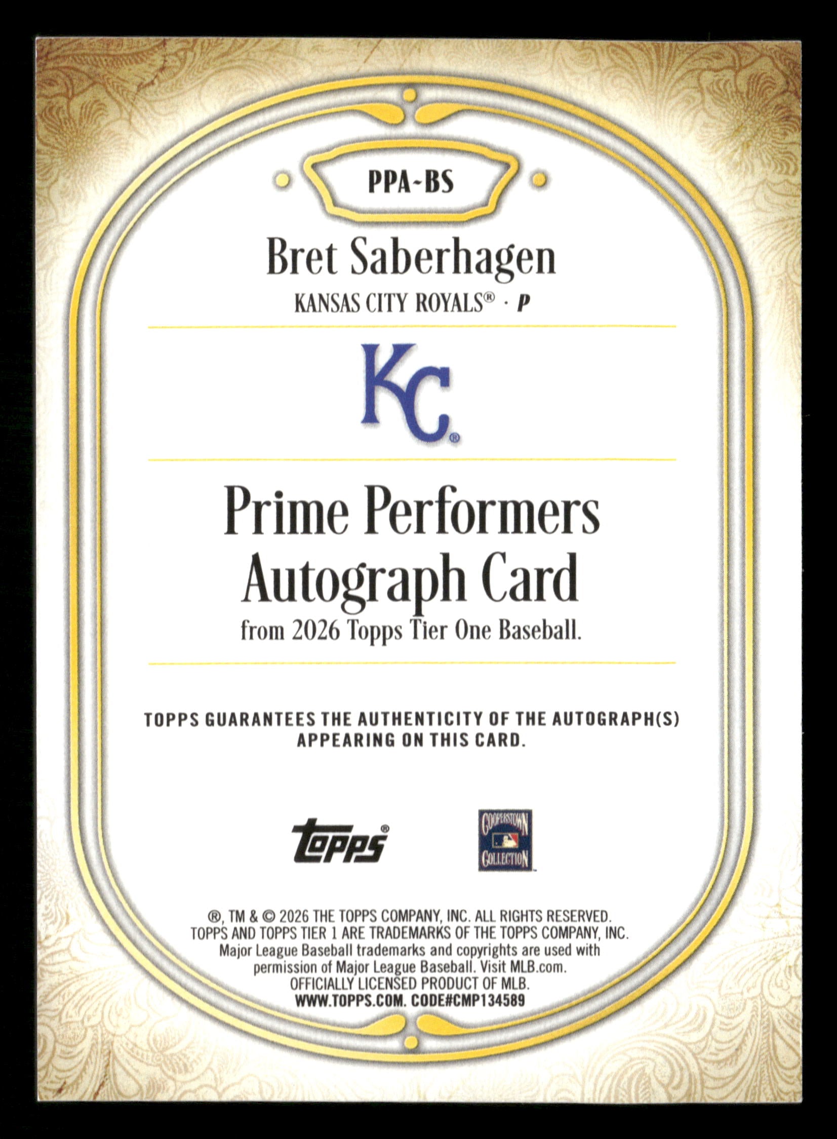 2026 Topps Tier One #PPA-BS Bret Saberhagen Prime Performers Autographs #/199