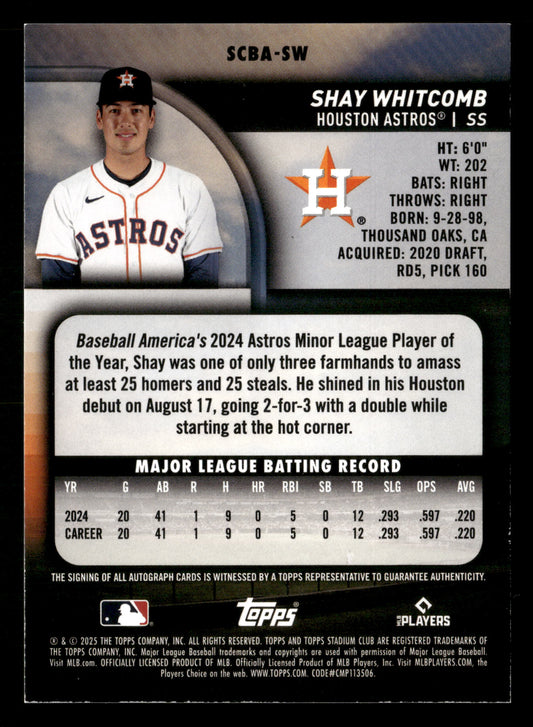 2025 Stadium Club #SCBA-SW Shay Whitcomb Base Autographs