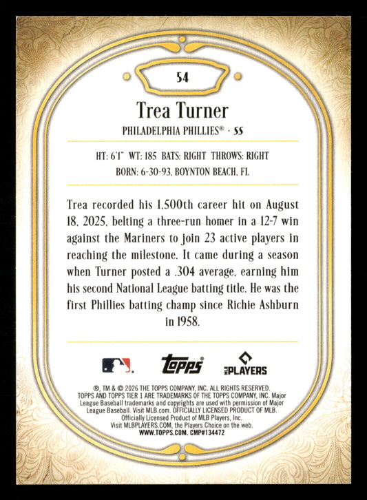 2026 Topps Tier One #54 Trea Turner Purple #/75