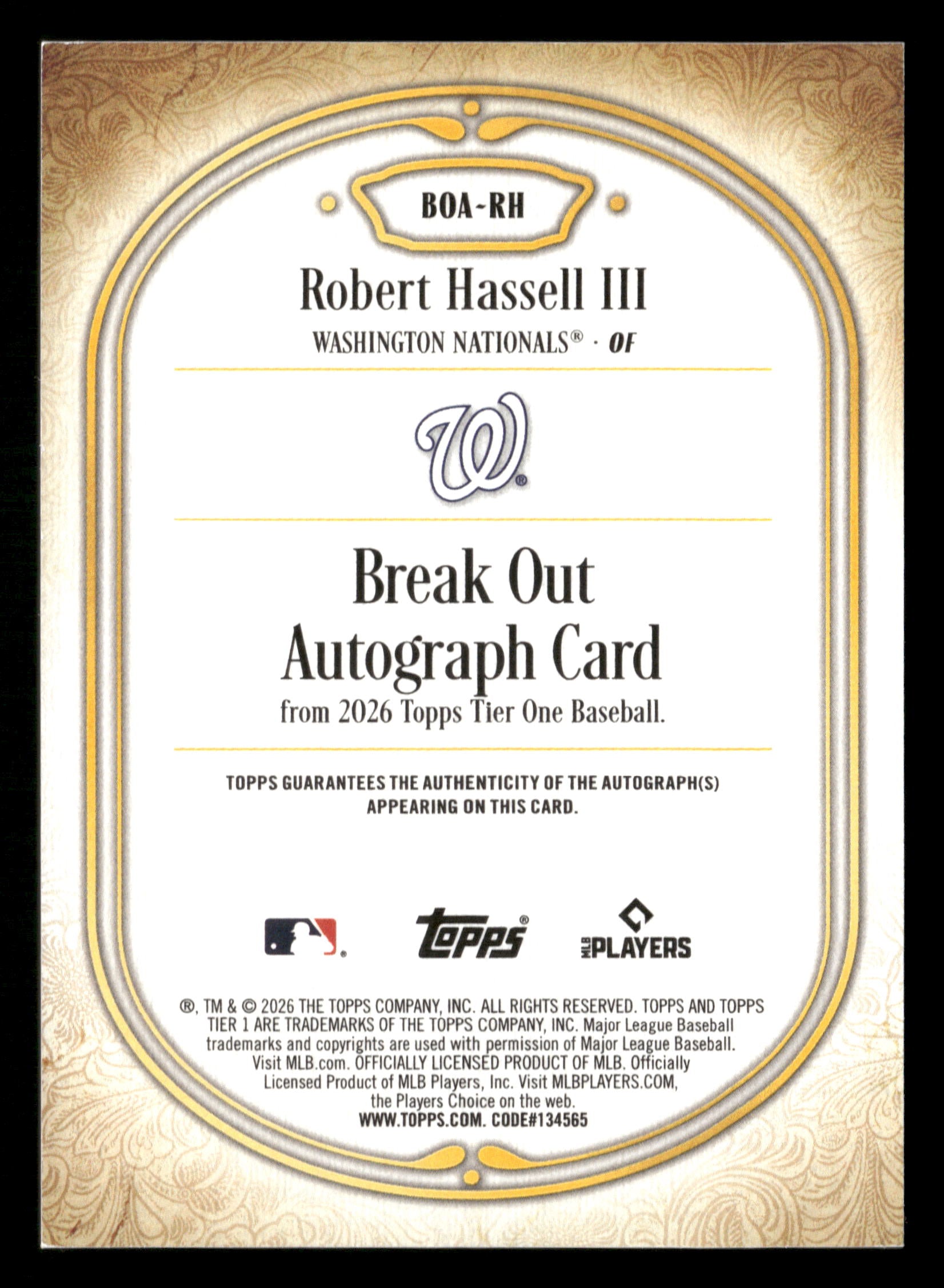 2026 Topps Tier One #BOA-RH Robert Hassell III Break Out Autographs #/299
