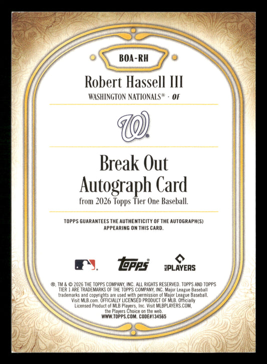 2026 Topps Tier One #BOA-RH Robert Hassell III Break Out Autographs #/299