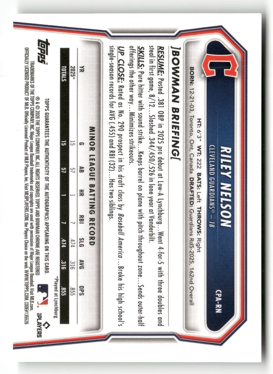 2026 Bowman #CPA-RN Riley Nelson Chrome Prospect Autographs