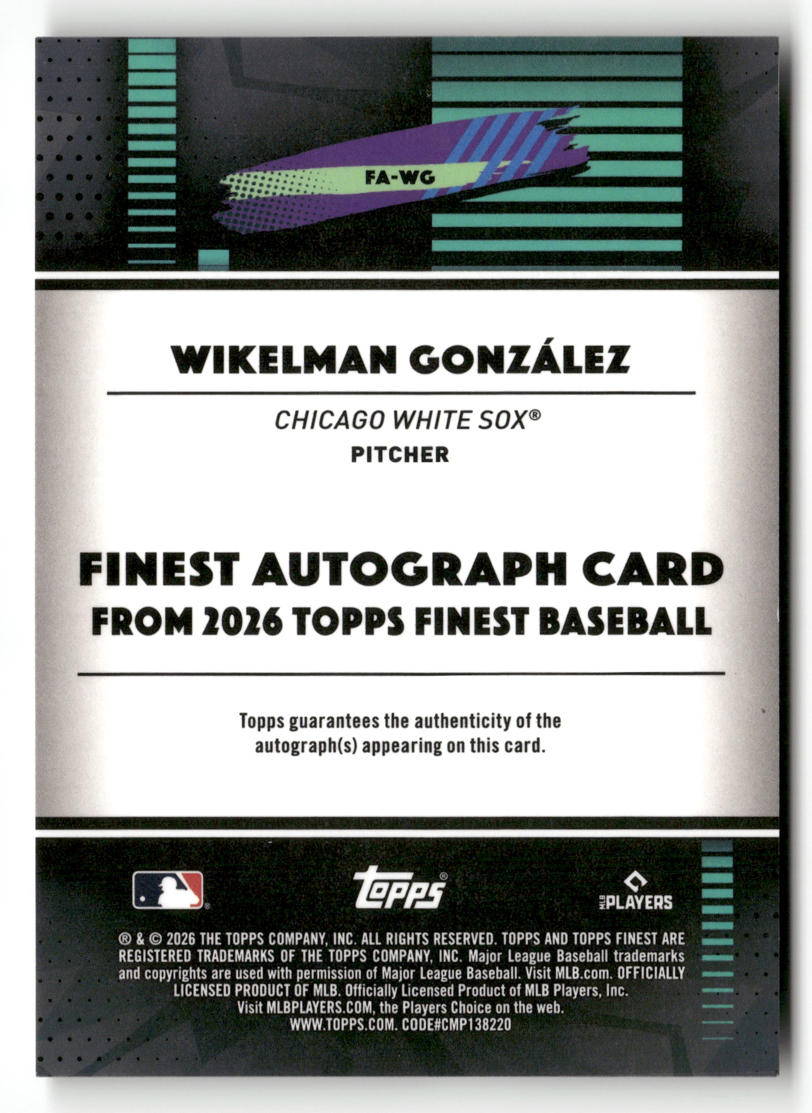 2026 Finest #FA-WG Wikelman González Finest Autographs