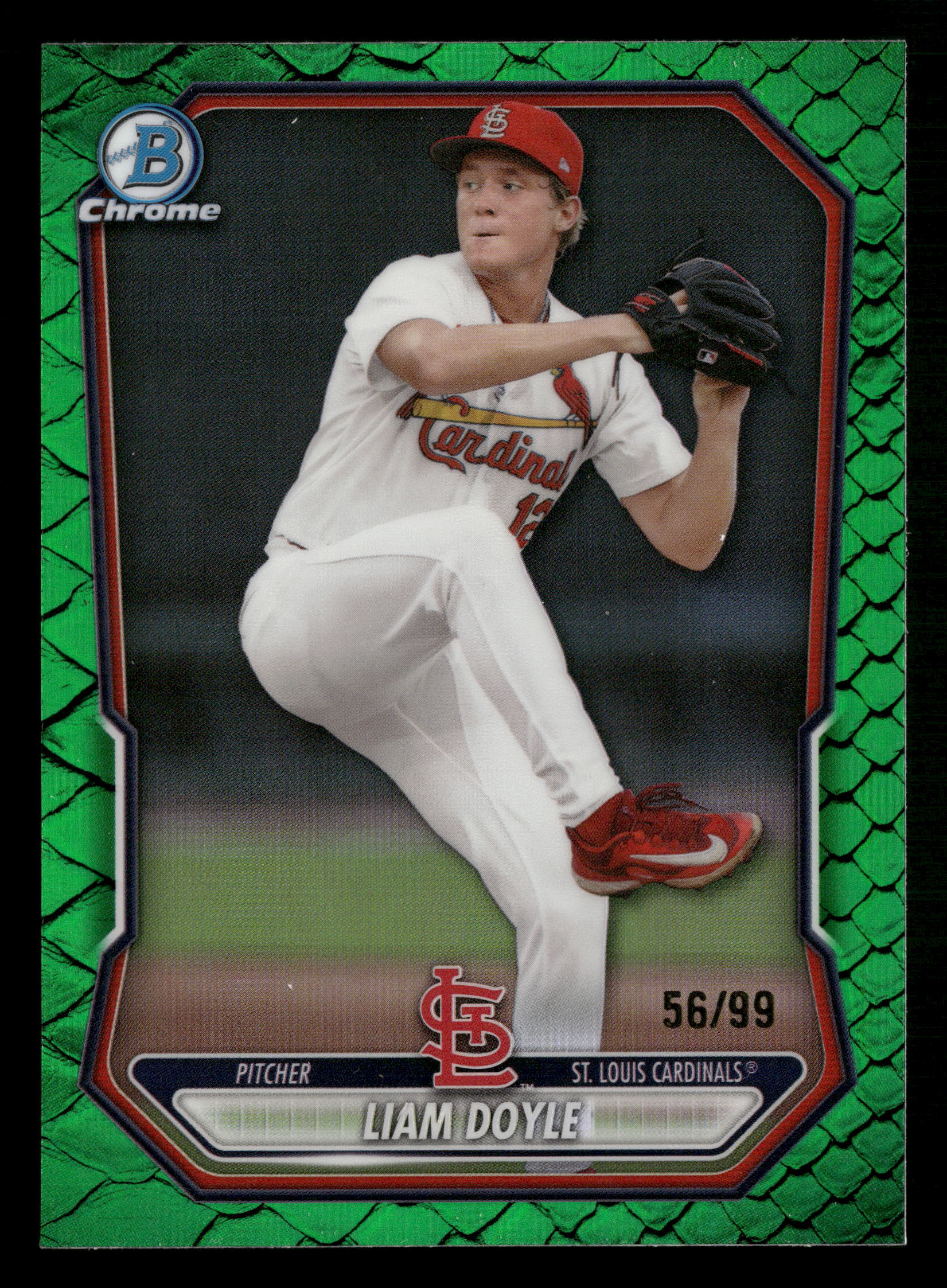 2026 Bowman #BCP-10 Liam Doyle Chrome Prospects Reptilian Green Refractor #/99