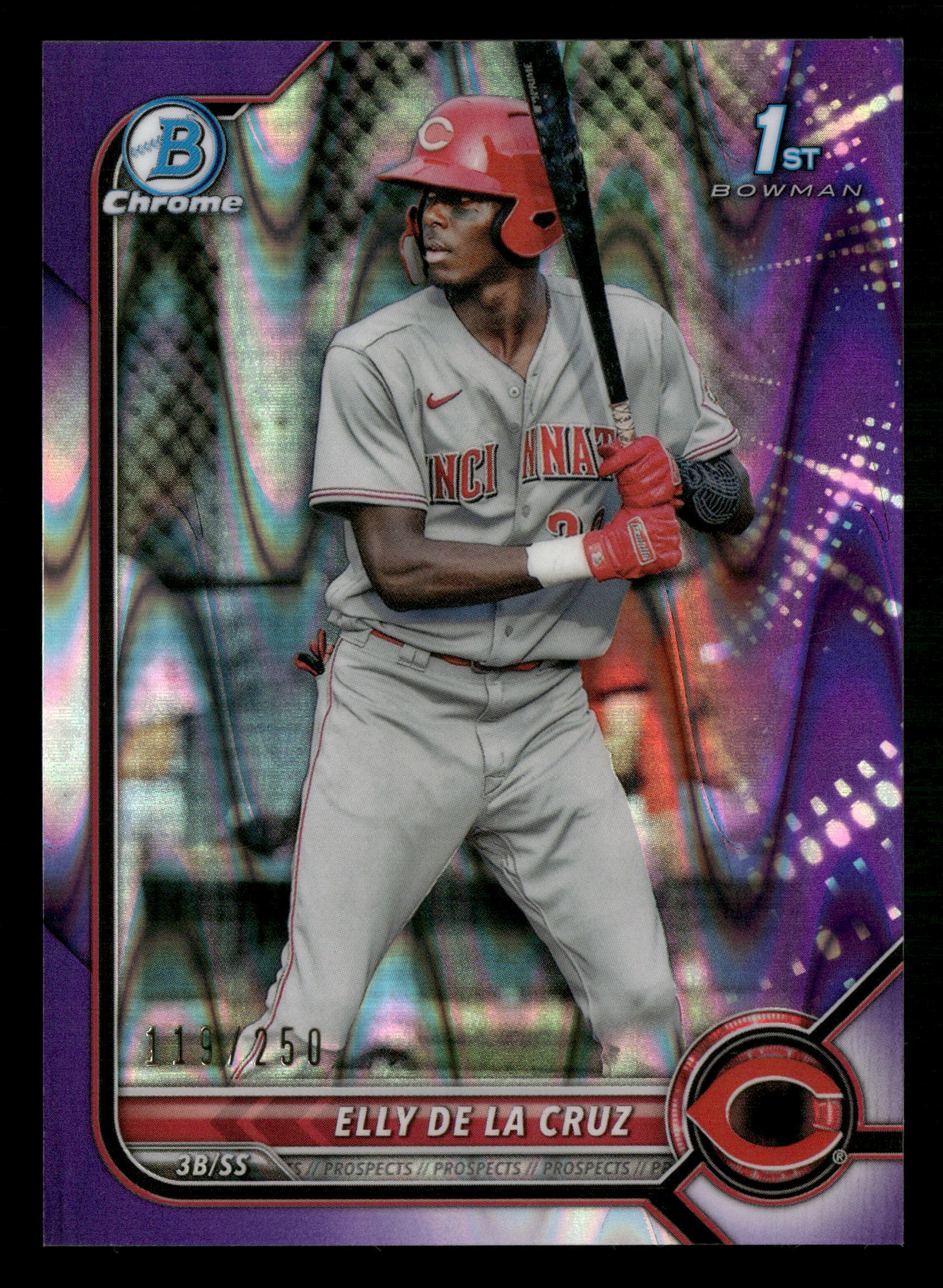 2022 Bowman #BCP-50 Elly De La Cruz Chrome Prospects Purple RayWave #/250