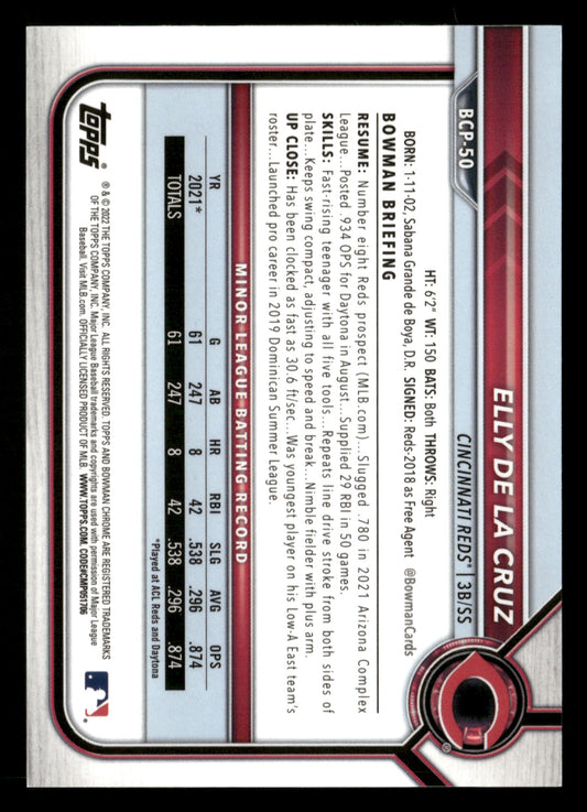 2022 Bowman #BCP-50 Elly De La Cruz Chrome Prospects Speckle Refractors #/299