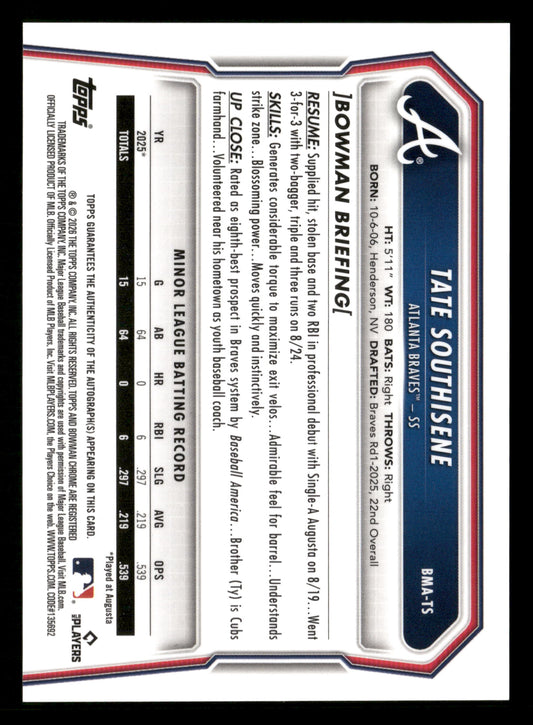 2026 Bowman #BMA-TS Tate Southisene Chrome Autographs Mojo Refractors