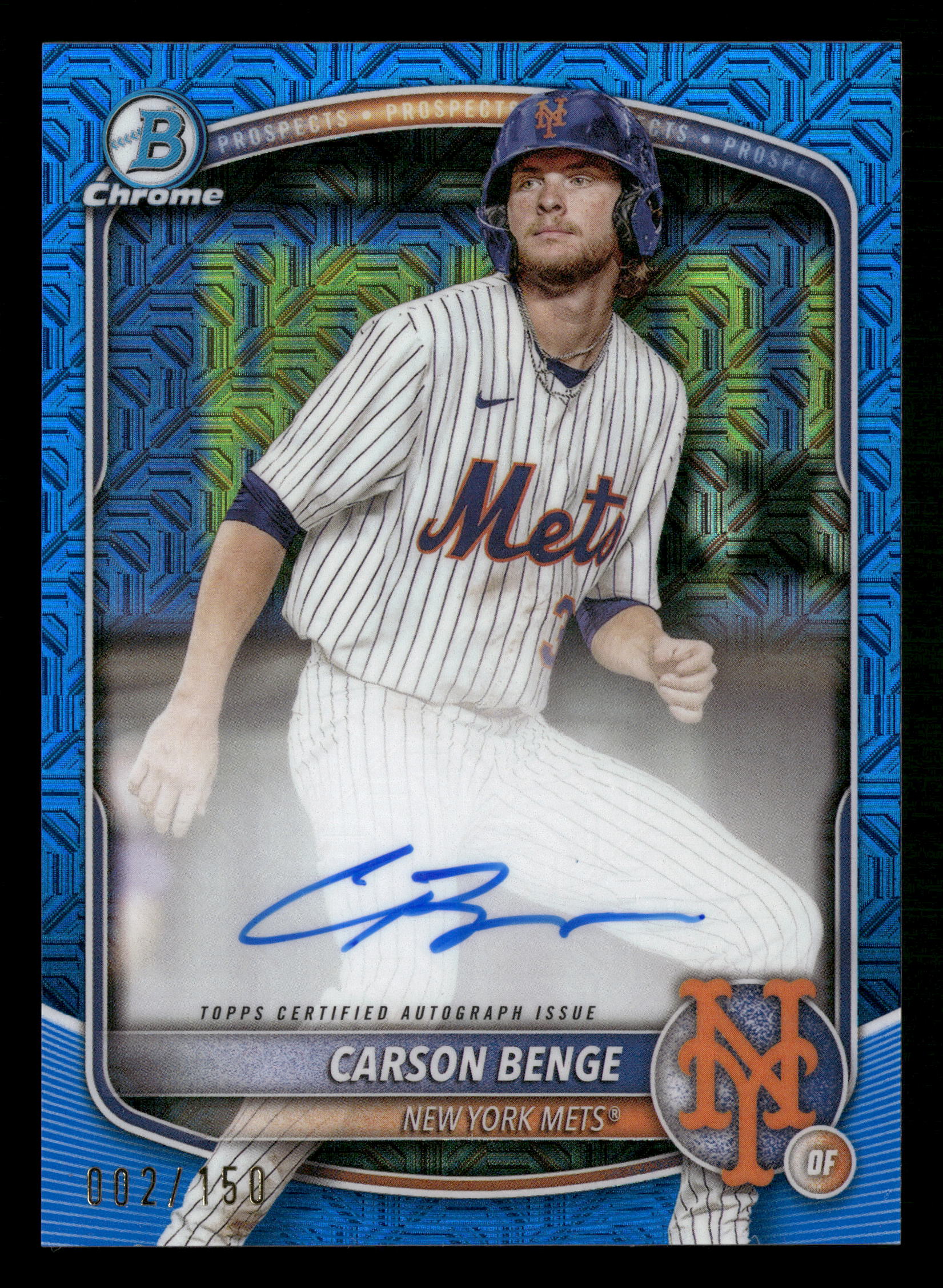 2025 Bowman Chrome #BMA-CB Carson Benge Prospect Autographs Blue Mojo #/150