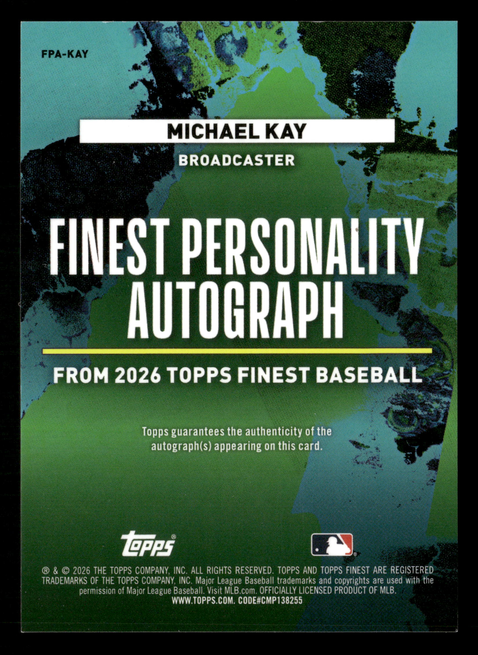 2026 Finest #FPA-KAY Michael Kay Finest Personality Autographs