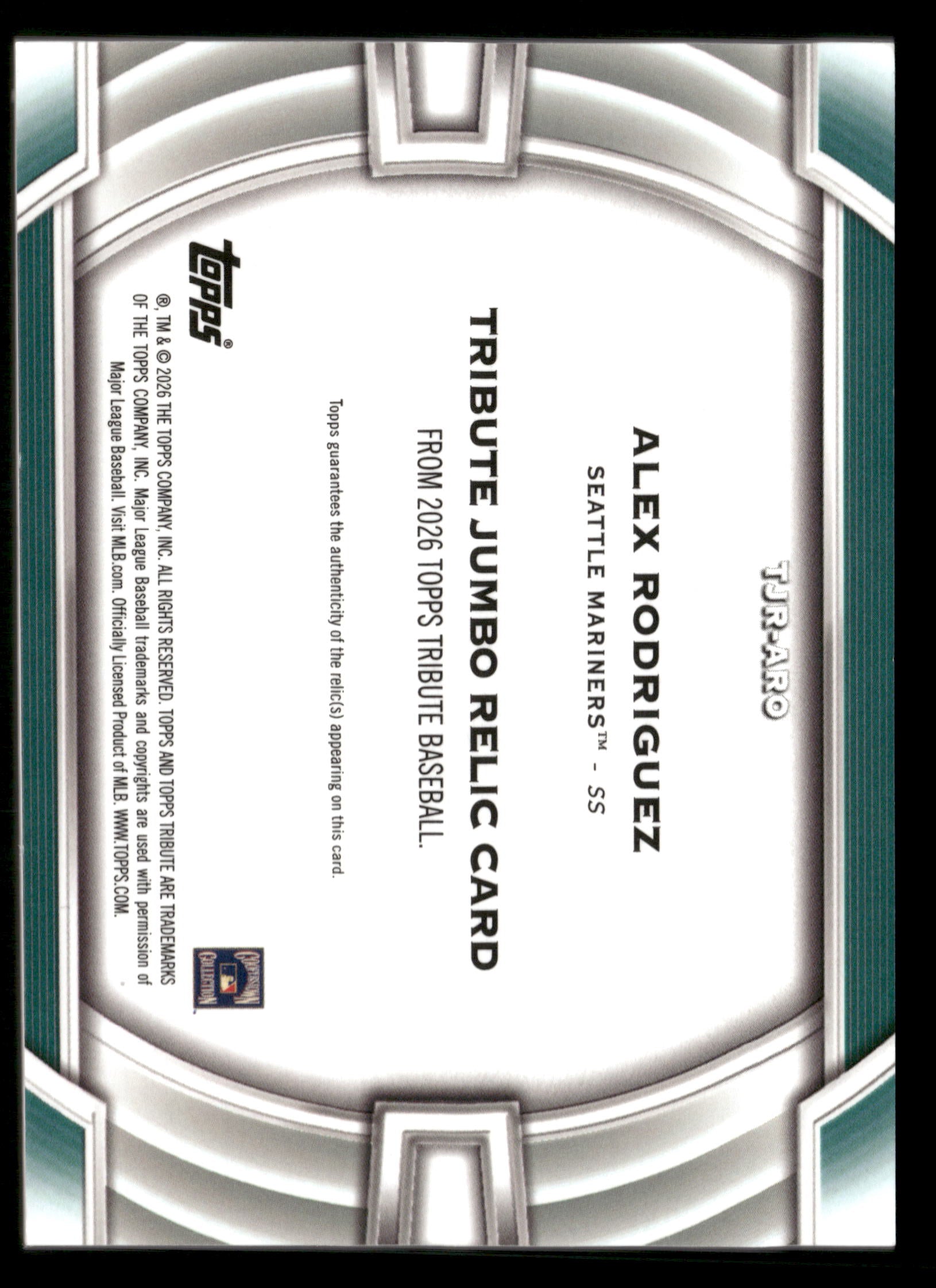 2026 Topps Tribute #TJR-ARO Alex Rodriguez Tribute Jumbo Relics Green #/99