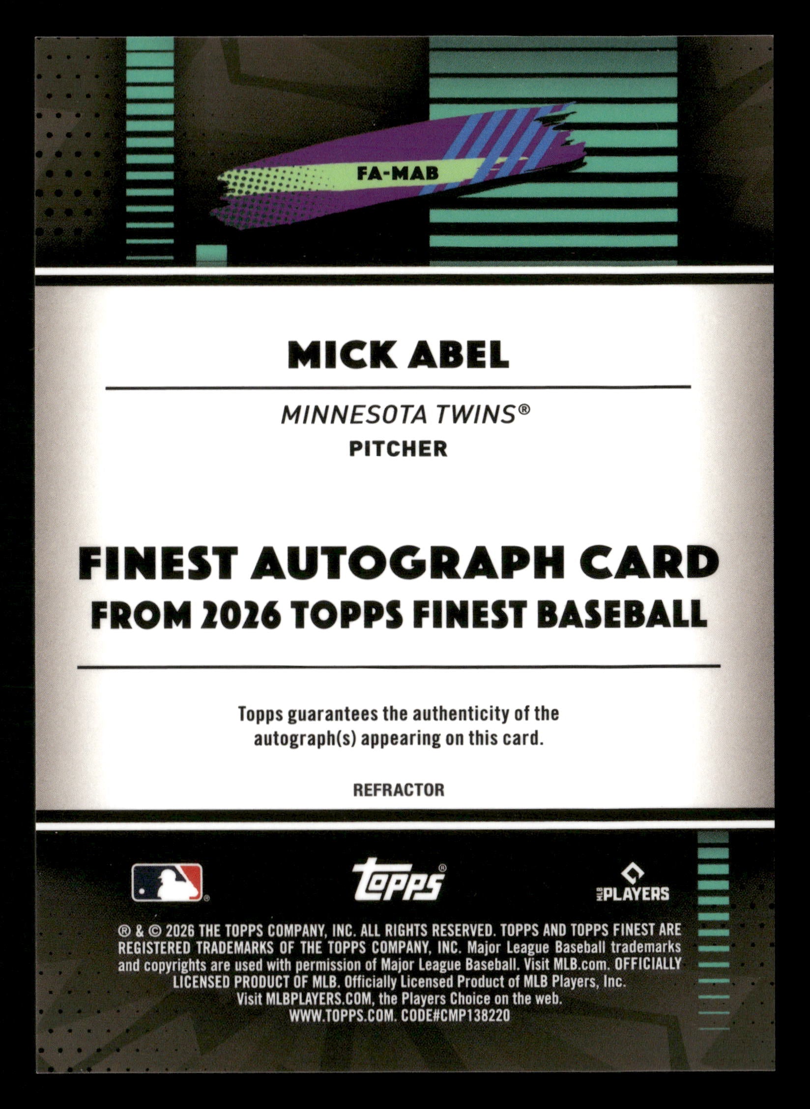 2026 Finest #FA-MAB Mick Abel Finest Autographs Refractors
