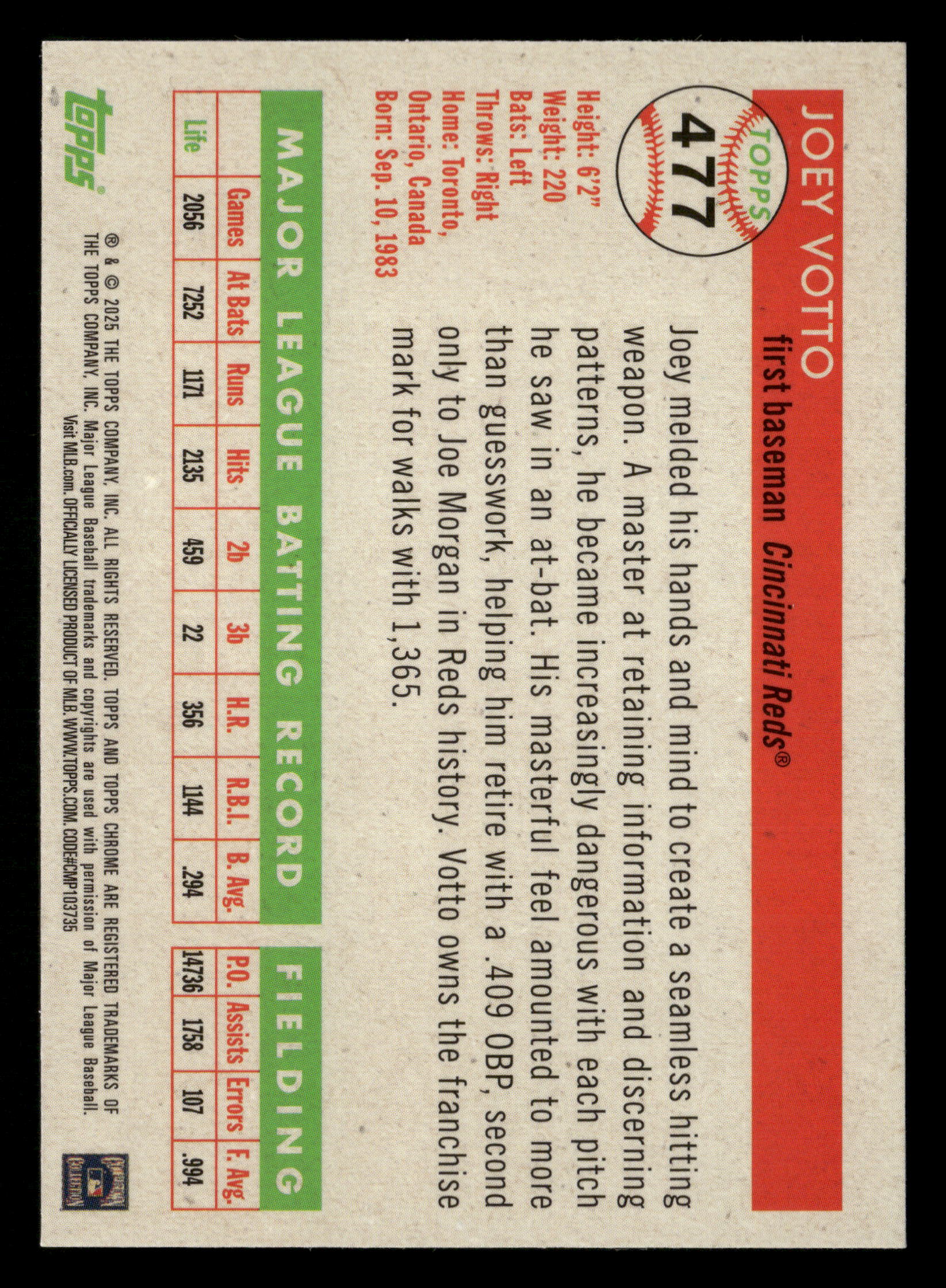 2025 Platinum #477 Joey Votto Platinum Toile Cream/Fuchsia Shimmer #/100