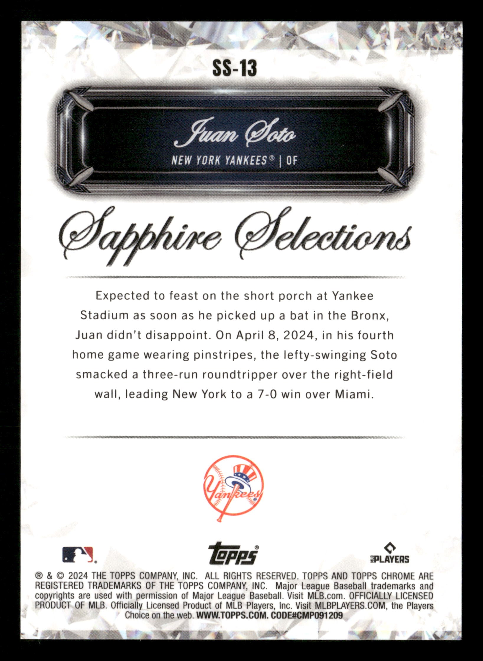 2024 Topps Chrome Update Sapphire Edition #SS-13 Juan Soto Sapphire Selections