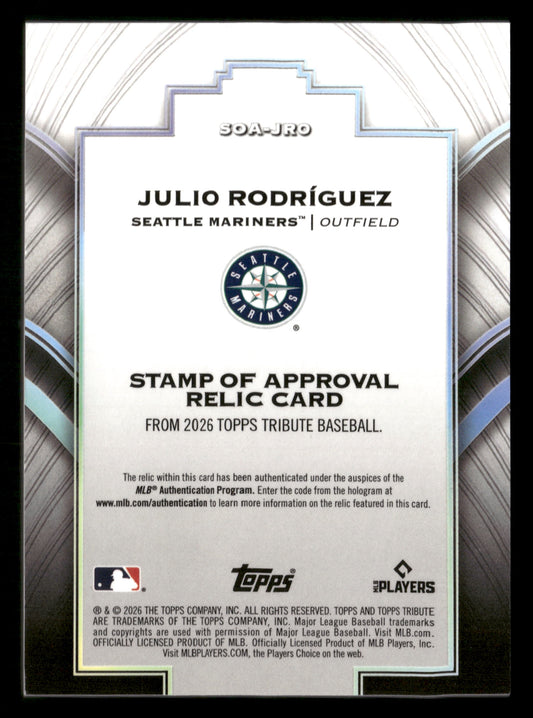 2026 Topps Tribute #SOA-JRO Julio Rodríguez Stamp Of Approval Relics Green #/99