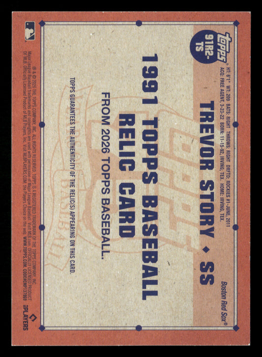 2026 Topps #91R2-TS Trevor Story 1991 35th Anniversary Relics Blue #/150