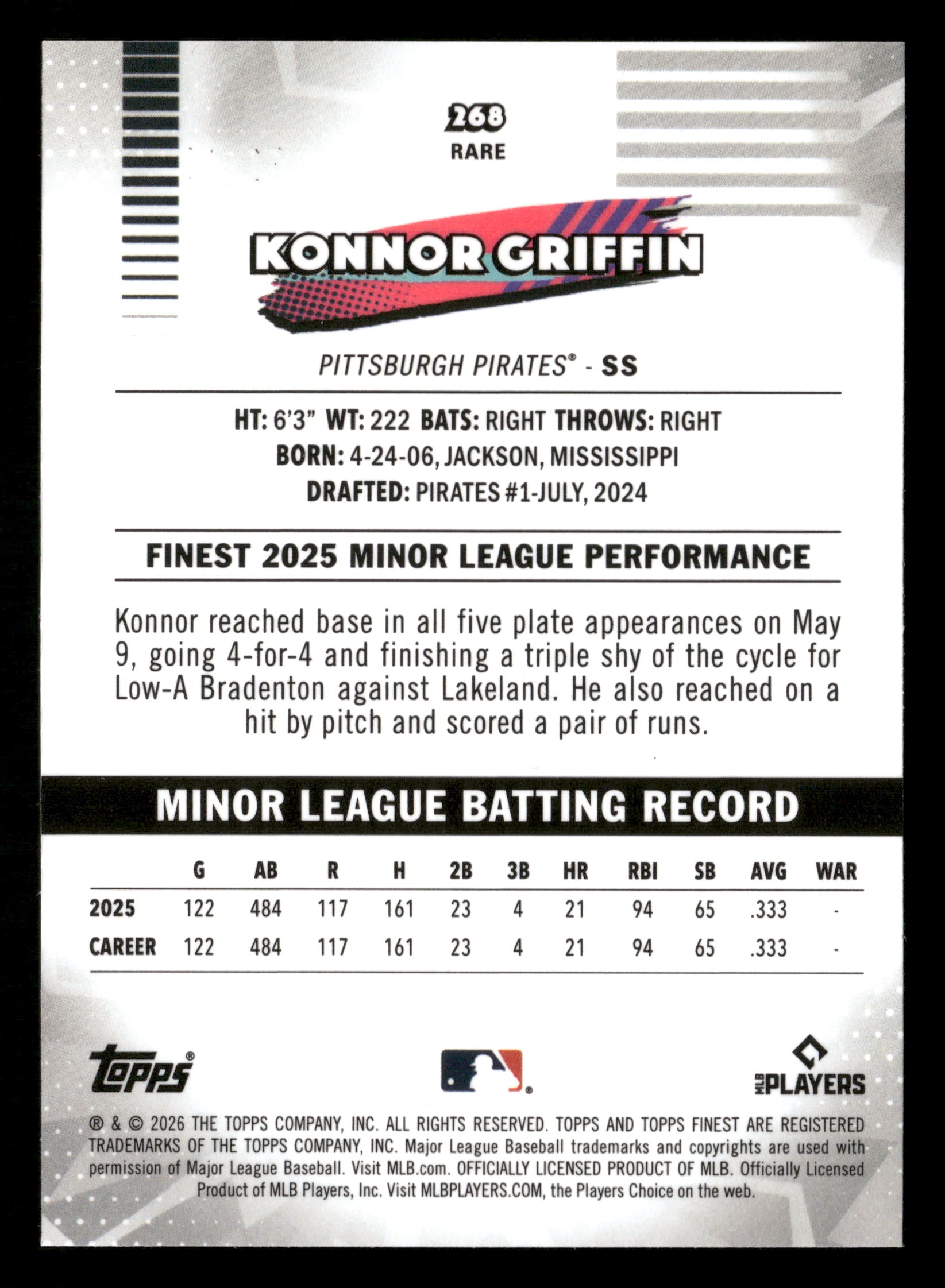 2026 Finest #268 Konnor Griffin Blue Refractors #/150