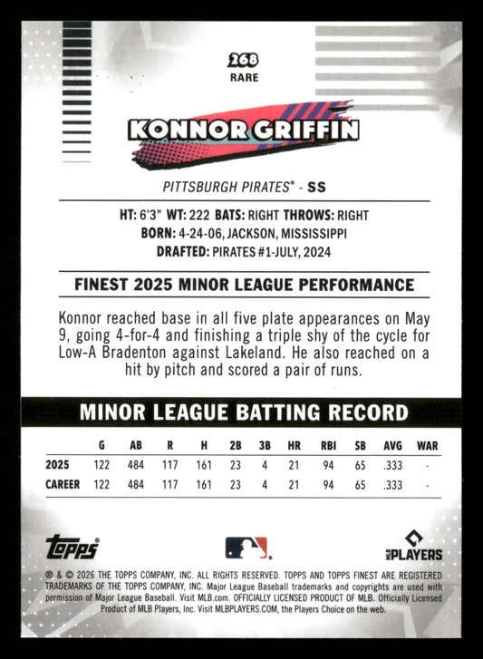 2026 Finest #268 Konnor Griffin Blue Refractors #/150