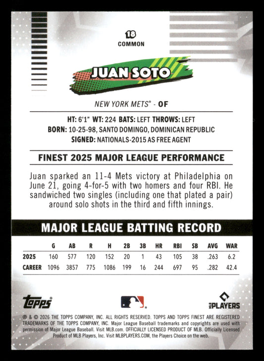 2026 Finest #18 Juan Soto Green Refractors #/99