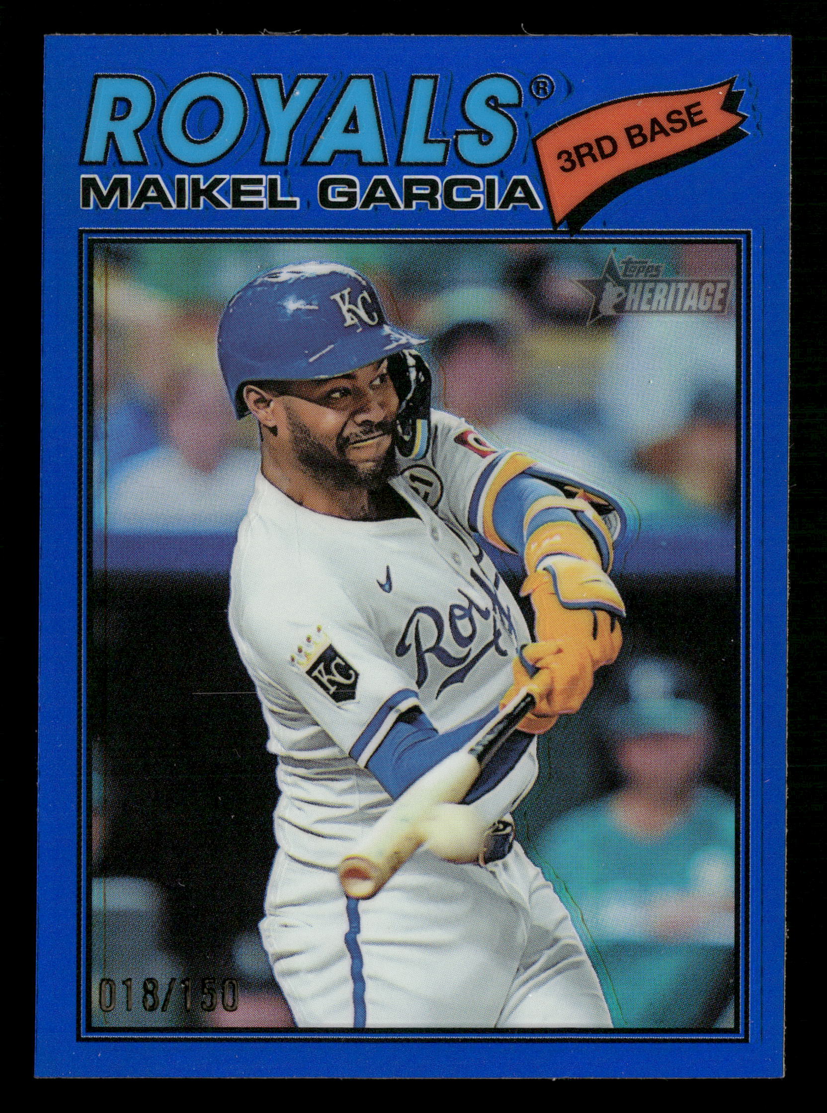2026 Topps Heritage #84 Maikel Garcia Chrome Blue Refractors #/150
