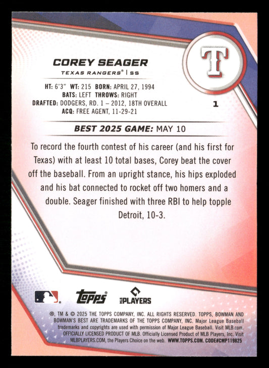 2025 Bowman's Best #1 Corey Seager Green Mini-Diamond Refractors #/99