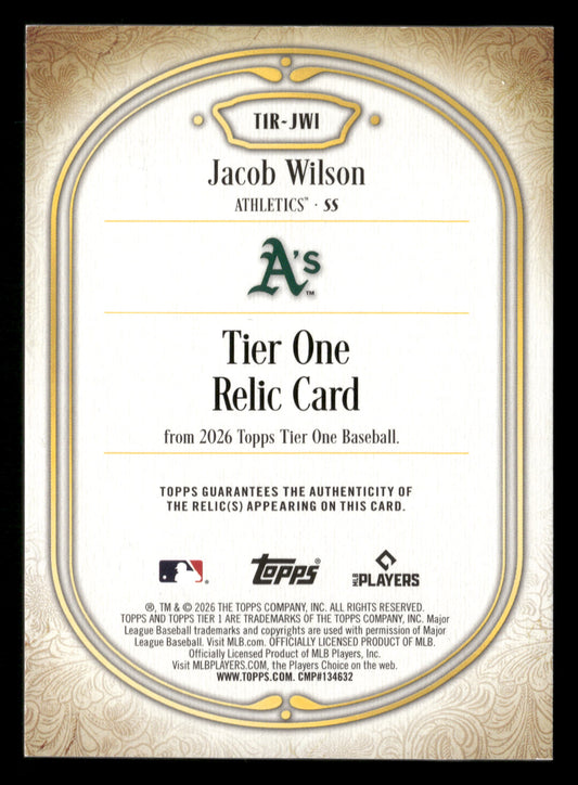 2026 Topps Tier One #T1R-JWI Jacob Wilson Tier One Relics #/199