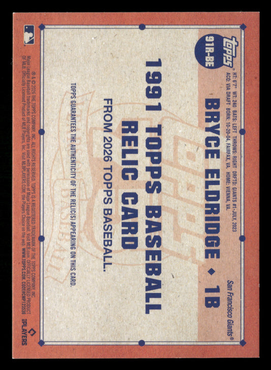 2026 Topps #91R-BE Bryce Eldridge 1991 35th Anniversary Relics Green #/99