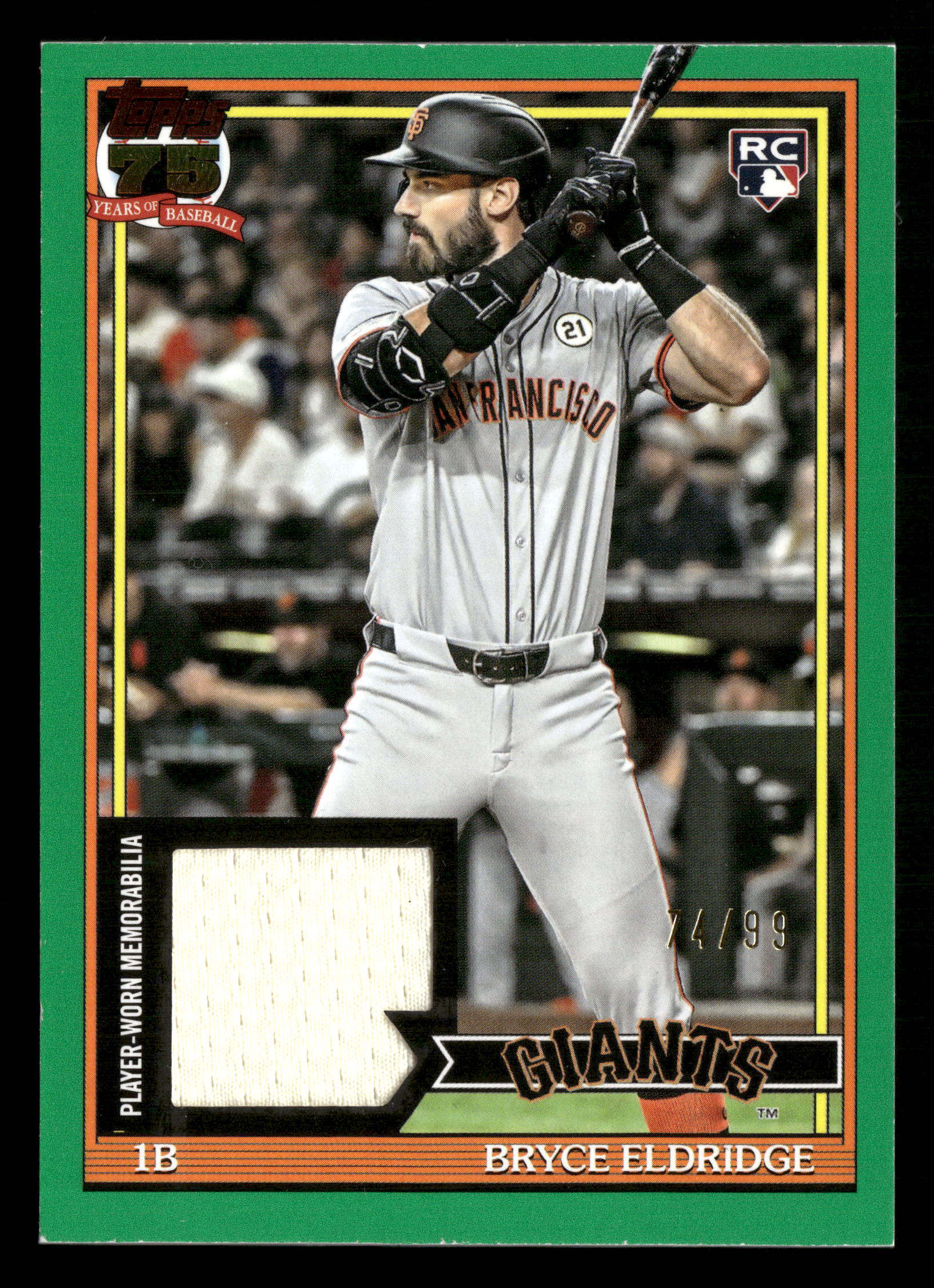 2026 Topps #91R-BE Bryce Eldridge 1991 35th Anniversary Relics Green #/99
