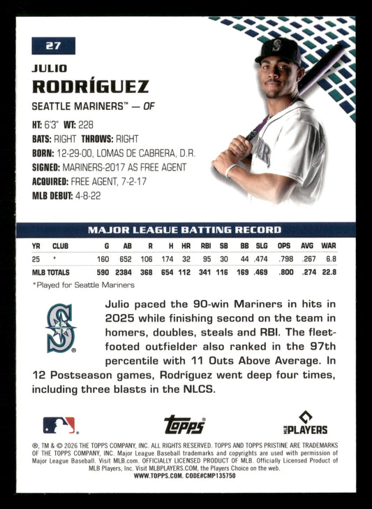 2026 Topps Pristine #27 Julio Rodríguez Green Refractor #/150