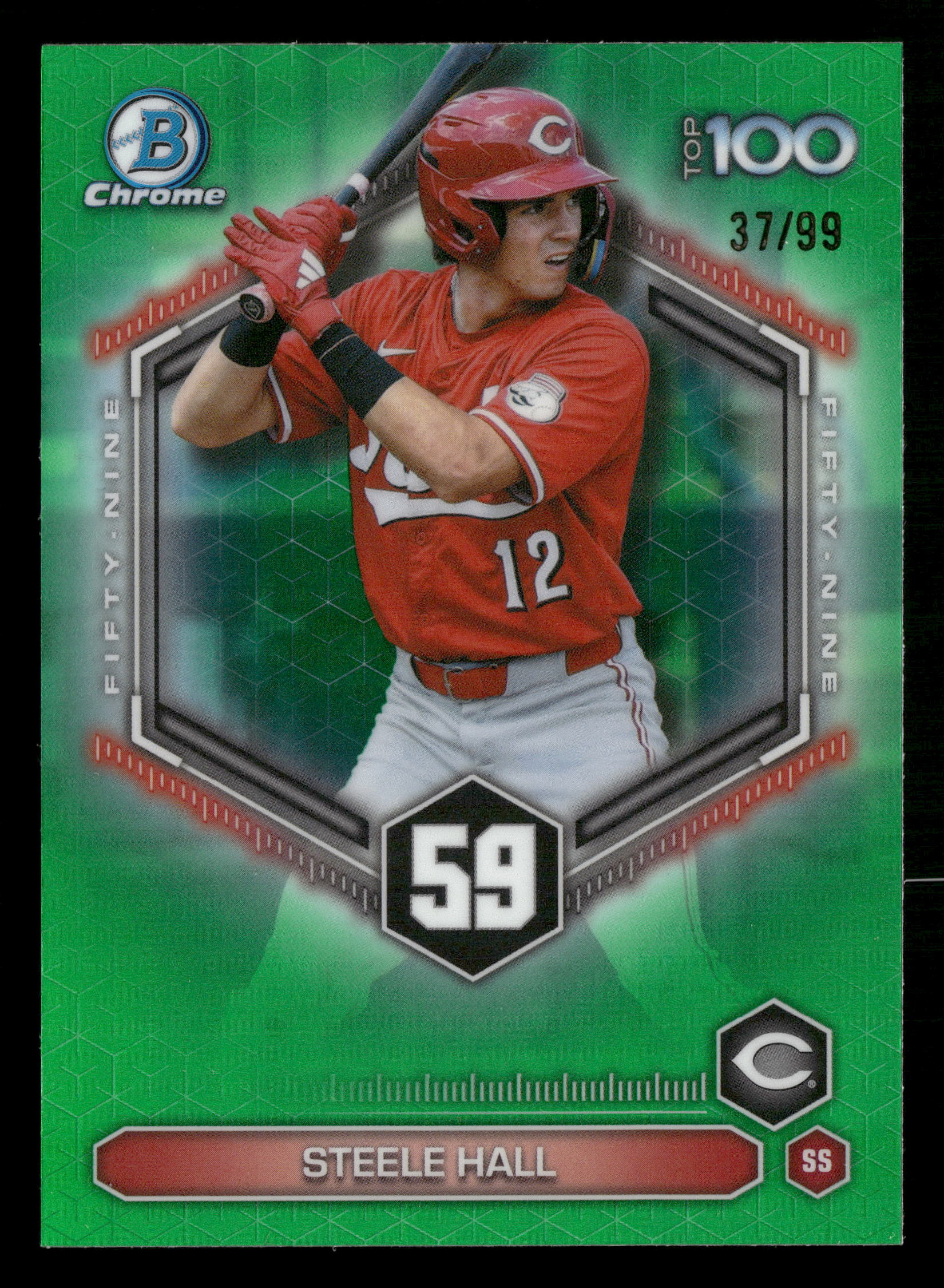 2026 Bowman #BTP-59 Steele Hall Bowman Scouts' Top 100 Green Refractors #/99